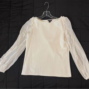 Ann Taylor White Long Sleeve Blouse Sheer Sleeves